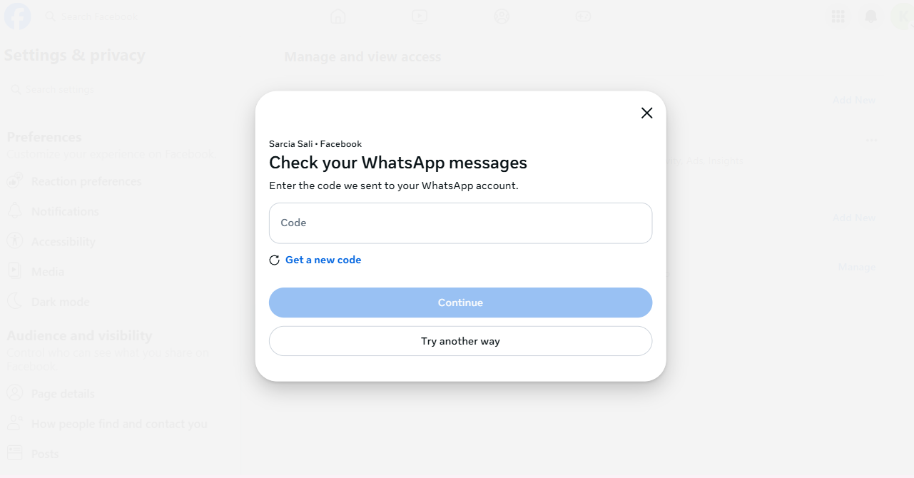 (Notification of Code verification request from Whatsapp)